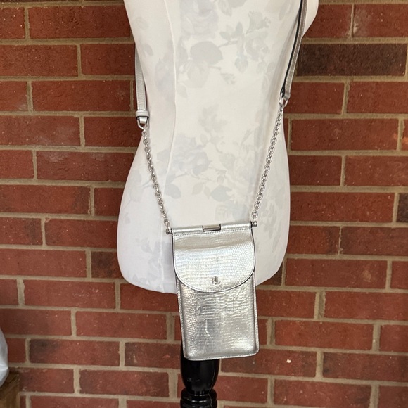 Ralph Lauren Handbags - Ralph Lauren Silver Tone Leather Phone Crossbody Bag